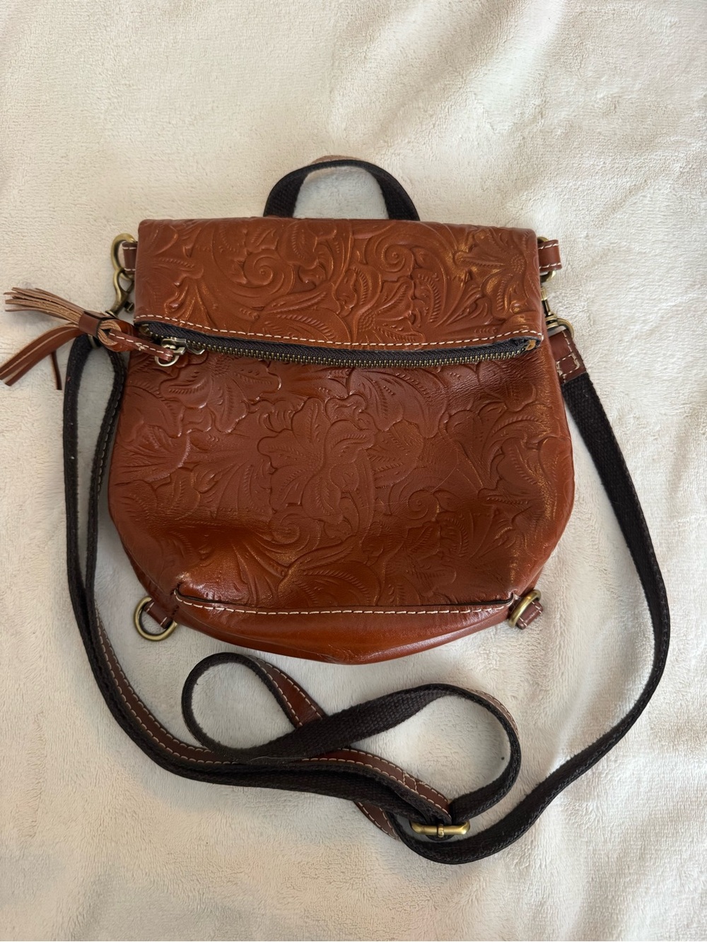 Patricia Nash Brown Embossed - Tooled Leather Crossbody Bag